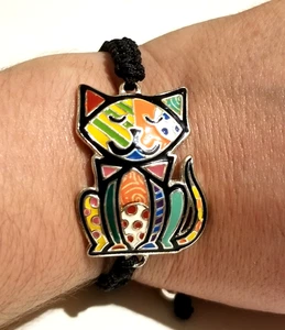 **NEW Colorful Enamel Cat Cord Pull On Bracelet** - Picture 1 of 5