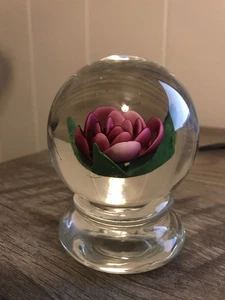 Millville Rose paperweight Golden Ruby White Tips by R. Grablow 1986 Vintage - Picture 1 of 10