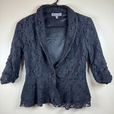Blazer Corto de Encaje Talla M Negro Botón Top Clásico Negocios Formal Mad Madele Foto 1 de 4