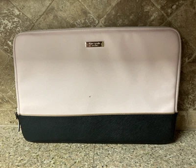 Kate Spade Black & Pink Padded Laptop Case Zip Computer Sleeve Saffiano Leather - Image 1 of 4