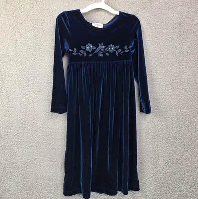 Rare Editions Girls Dress Size 8 Blue Velvet Beaded Empire Pullover - Image 1 of 4