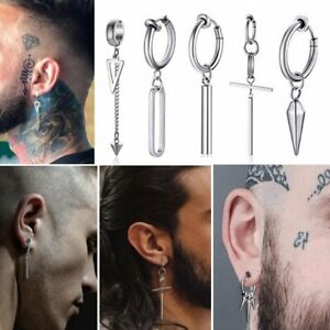 Punk Stainless Steel Tassel Earring No Ear Piercing Clip Earrings Geometric Men