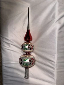 VINTAGE HAND PAINTED FLORAL 13”BLOWN GLASS TREE TOPPER - Picture 1 of 4