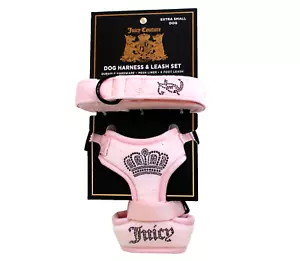 Juicy Couture Pink Velour Bling Pet Dog Harness & 6 Foot Leash Set Size XS - Picture 1 of 4