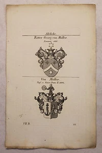 Kupferstich Wappen Familie Ritter Georg von Müller 1825 Heraldik Adel Bayern xz - Bild 1 von 1