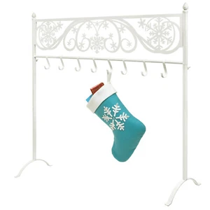 38” Snowflake Scroll Metal 8-Hook Christmas Stocking Holder Stand Rack, White - Picture 1 of 3