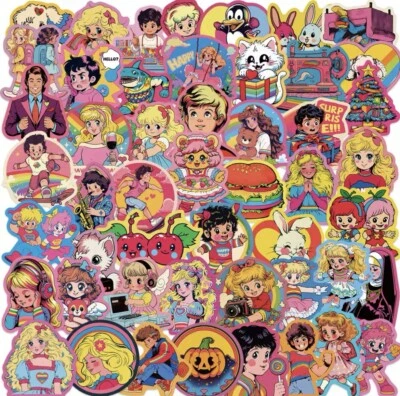 Retro Cartoon Aesthetic Stickers 50pk Mix Stickers Bright Colorful FREE SHIPPING - Image 1 of 4
