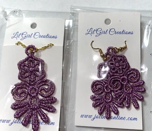 Halskette & Ohrringe Set Lavendel & Gold Franch Hänger 18" Kette Handarbeit Neu - Bild 1 von 5