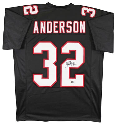 Camiseta Jamal Anderson Auténtica Firmada Negra Estilo Profesional Autografiada BAS Testigo Foto 1 de 3