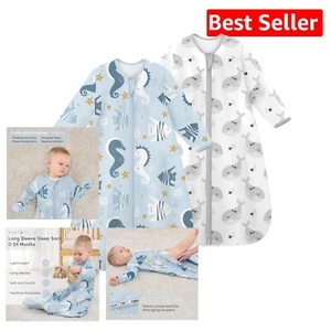 Soft Cotton Baby Wearable Blanket 0-6 Months l 2-Way Zipper & Mitten Cuffs - Picture 1 of 9