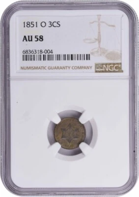 1851-O Three Cent Silver AU58 NGC - Image 1 of 4