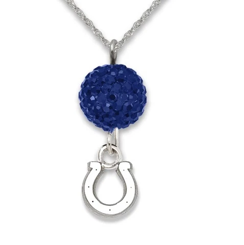 Indianapolis Colts Horseshoe Blue Crystal Bead Fashion Pendant Necklace Cover