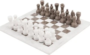 15” White and Gray Marble Chess Set – Board Game Gift for Adults Home Decor - Picture 1 of 6