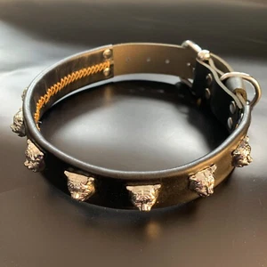 Tiger head decoration retro cowhide dog collar with adjustable metal needle buck - Picture 1 of 6