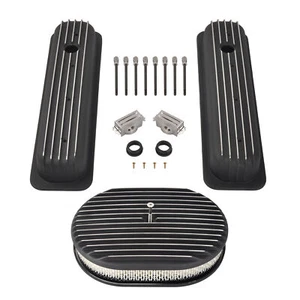 Cubierta de válvula de aleta corta negra y filtro de aire de 12" para SBC Chevy 5.0 5.7 350 87-97 - Imagen 1 de 12