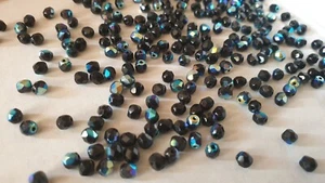1200 Mezzi Cristalli Fire Polished Beads 4mm JET AB Czech perle perline nero - Picture 1 of 2