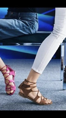 STUART WEITZMAN ROMANFLAT TIE STRAPPY GLADIATOR AMARETTO SUEDE SANDAL SZ 8 NEW - Image 1 of 4