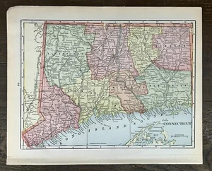 "Mapa antiguo de Connecticut 1901 14"" X 12""" - Imagen 1 de 5