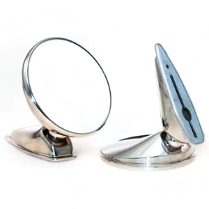 STAINLESS PAIR MIRROR SPORTY STYLE MG TRIUMP AUSTIN MINI MORRIS MGB MGA FORD VW - Picture 1 of 6