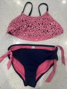 Girl's Justice Bikini Swim Suit Pink/Navy Size 12 - Picture 1 of 5