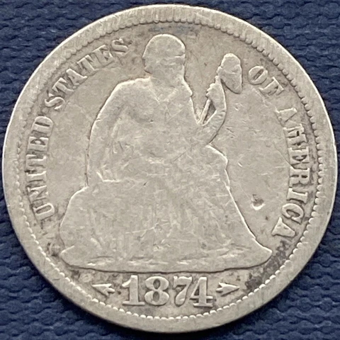 1874 Sested Liberty Dime 10c Better Grade #54638 Cover