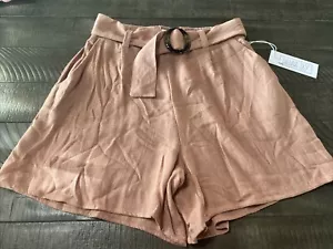 Sienna Sky Juniors Small Pull On Paperbag Pink ish Belted Pockets Shorts 4” - Picture 1 of 11