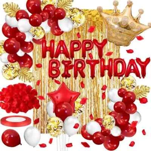 Große rote Happy Birthday Luftballons Wimpel Banner Rosenblätter Party Deko UK - Bild 1 von 1