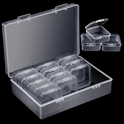 12 Pieces Plastic Clear Storage Box Organizer with Snap-Tight Closure Latch Mini - Image 1 of 4