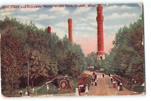 Postal Reloj Floral Entrada Water Works Park Detroit MI 1910 - Imagen 1 de 2
