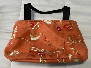 Sally Spicer San Francisco Small Tote Bag Orangish with Velvet Flower Pattern - Picture 1 of 7
