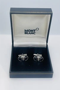 Montblanc Meisterstuck Germany Silver Tone Black Onyx Cufflinks - Afbeelding 1 van 7