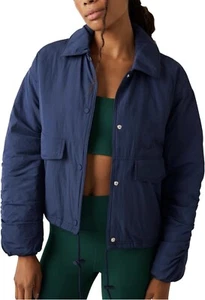NWT Free People Movement Off the Bleachers Coaches Jacket Navy Blue Size Large - Picture 1 of 11