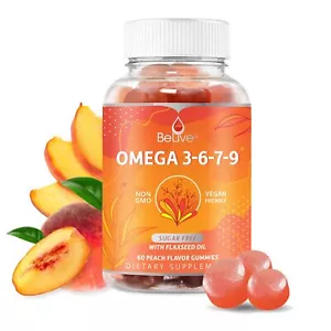 Organic Omega 3 Gummies with Omegas 6 7 9 DHA & EPA from Flaxseed Oil and Sea... - Picture 1 of 7
