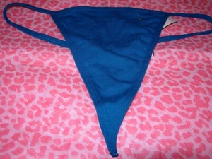 Victorias Secret Sexy V-String Strappy Thong LOGO Blue Evening Tide M NWT - Picture 1 of 2