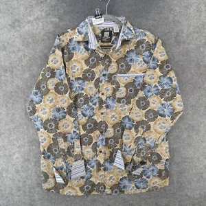 Old Skool Shirt Mens Large Long Sleeve Button Up Brown Blue Floral Urban Wear - Picture 1 of 15