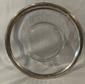 Vintage La Pierre Sterling Silver Rim & Etched Glass Tea Saucer Plate 6" #157 - Picture 1 of 14