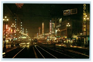 c1950s Market Street at Night, San Francisco, California CA Unposted Postcard - Bild 1 von 2