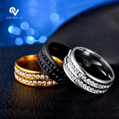 Fashion Mens Wedding Band Silver Celtic Dragon Titanium Black Steel Rings UK Cz - Image 1 of 4