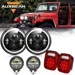 7" LED Headlight & 4" Pods & License Plate Tail Light For Jeep Wrangler TJ CJ - Picture 1 of 12