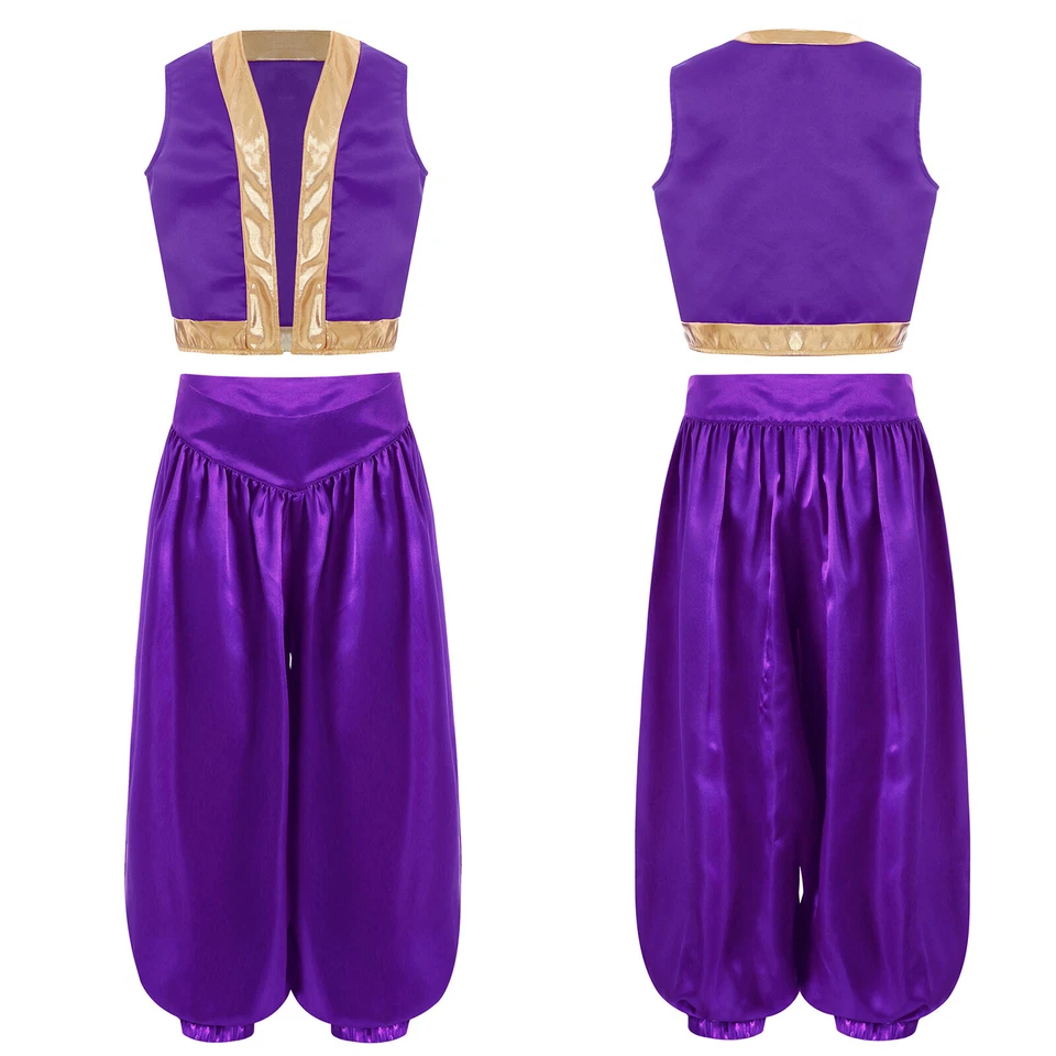 Niños Niñas Niños Disfraz Árabe Juegos con disfraces Ropa de Juego Vacaciones Conjunto de 2 Piezas Ajuste Dorado Foto 1 de 3