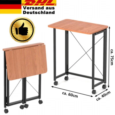 Tisch Faltbar Schreibtisch Klappbar Laptoptisch Beistelltisch Nachttisch Rollen - Bild 1 von 4