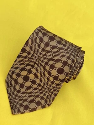 Authentic GUESS Abstract Polka Dot Plaids Design On Brown 100% Silk Necktie Tie - Image 1 of 4