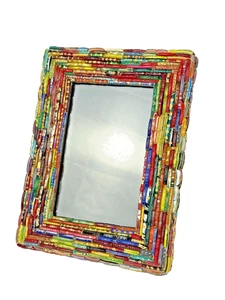 Multicolored Recycled Glass Pieces BOHO Chic Gypsy Style Photo Picture Frame - Picture 1 of 6