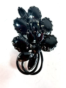 Vintage Brooch Weiss Black Cabochon Signed Japanned Glass - Picture 1 of 7