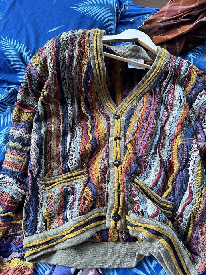 COOGI Cardigan 90s 3D (Sheer SS Cotton Multi Color Overall Pattern Used - Image 1 of 4