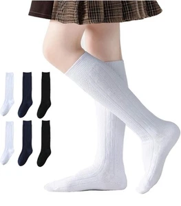 Marchare Socks Girls Cable Knit Knee High Cotton School Uniform Dress Sock 6PK - Picture 1 of 4