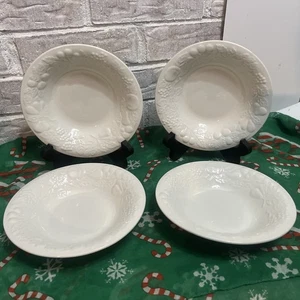 4er Set Gibson Four Seasons Suppenschalen weiß geprägt Trauben Blumen Obst 8" - Bild 1 von 6