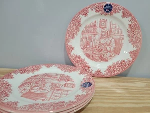 Royal Stafford Santa's Workshop Red Earthenware 11" Dinner Plates - Set of 4 - Picture 1 of 5