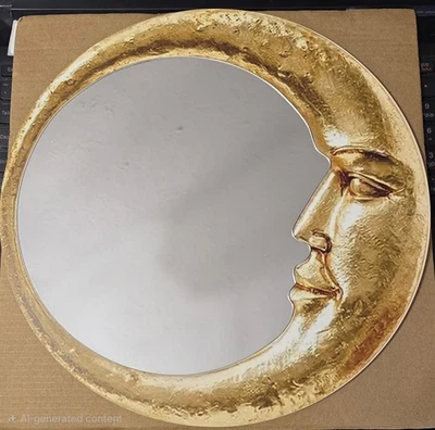 Espejo de montaje en pared de madera ligero Victorian Trading Gold Man in the Moon 22C Foto 1 de 4