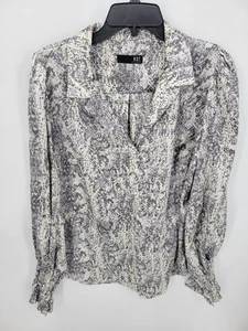 Kut from the Kloth Top Damen Large grau elfenbein Animal Print Langarm künstlerisch - Bild 1 von 10